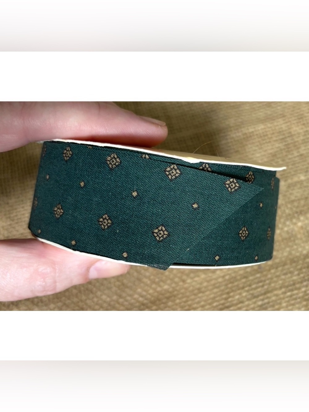 Vintage WFR Couture Hunter Green Patterned Fabric Ribbon USA Made Crafts